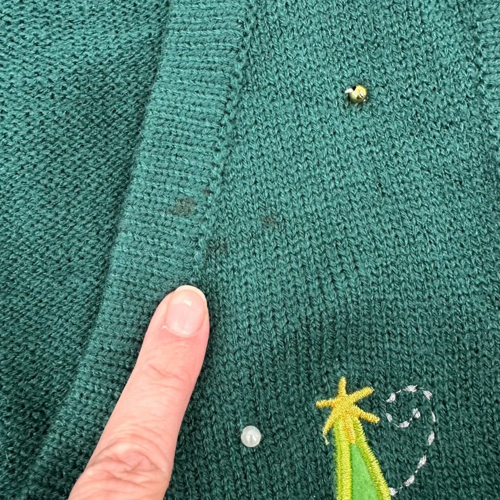Y2K Christmas Sweater Vest Women M Embroidered Trees Present Green Holiday